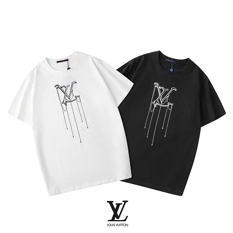 New LOUIS-VUITTON_ Round Neck Short Sleeve Unisex Casual Loose Loose ...