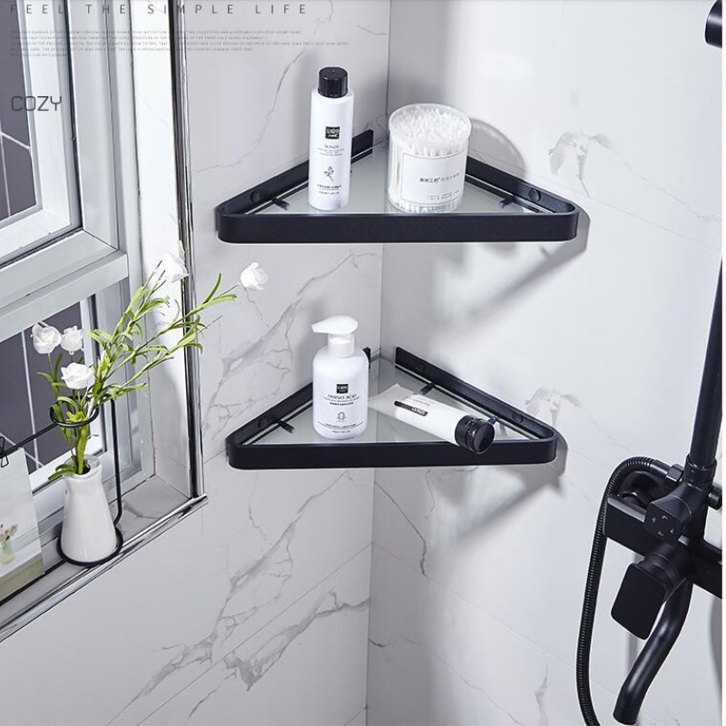 ชั้นวางของBathroom Shelf Aluminum Shower Shelf Glass Shower Shelf Black