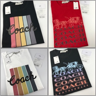 พร้อมส่ง เสื้อยืด ผ้าฝ้าย พิมพ์ลาย COACH สไตล์คู่รัก 1 คอปก และแท็ก สําหรับผู้ชาย และผู้หญิง