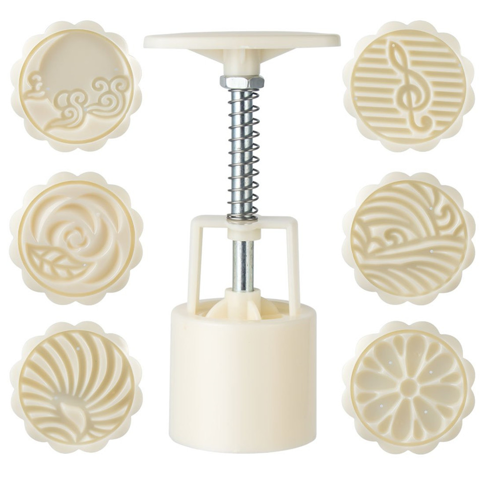 6 Styles Flower Shaped Mooncake Mold / Hand Pressure Fondant Moon Cake ...