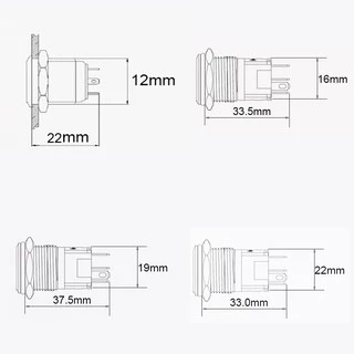 สีดํา 12 มม.16 มม.อิเล็กทรอนิกส์ Chrome Pin เท้าไฟ LED โลหะปุ่มกด Momentary สวิทช์กันน้ํา 12 V 220 V 24 V 3 V 6 V LED ปุ่มสวิทช์