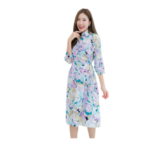 โปรโมชั่น : NEW เดรสคลุมท้องให้นม Chicago Shirt Dress Lilac Marble