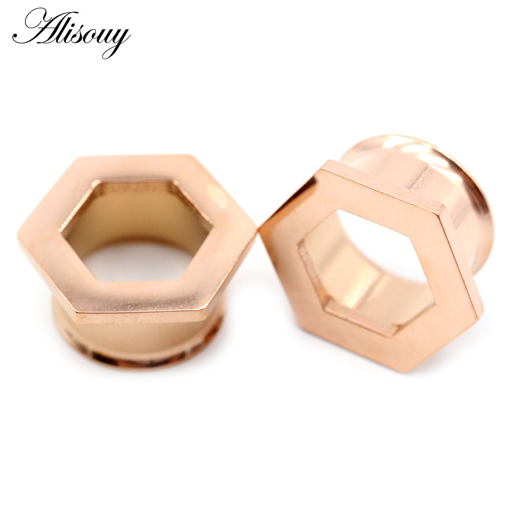 Alisouy 2 ชิ้น 6 มม. - 25 มม. สเตนเลส หกเหลี่ยม บาน อุโมงค์หู ปลั๊กขยาย เกจวัด ต่างหู เจาะร่างกาย เครื่องประดับ
