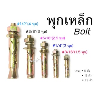 พุกเหล็ก Bolt ขนาด 3/16"(1.5 หุน) , 1/4"(2 หุน) , 5/16"(2.5 หุน) , 3/8"(3 หุน) , 1/2"(4 หุน)