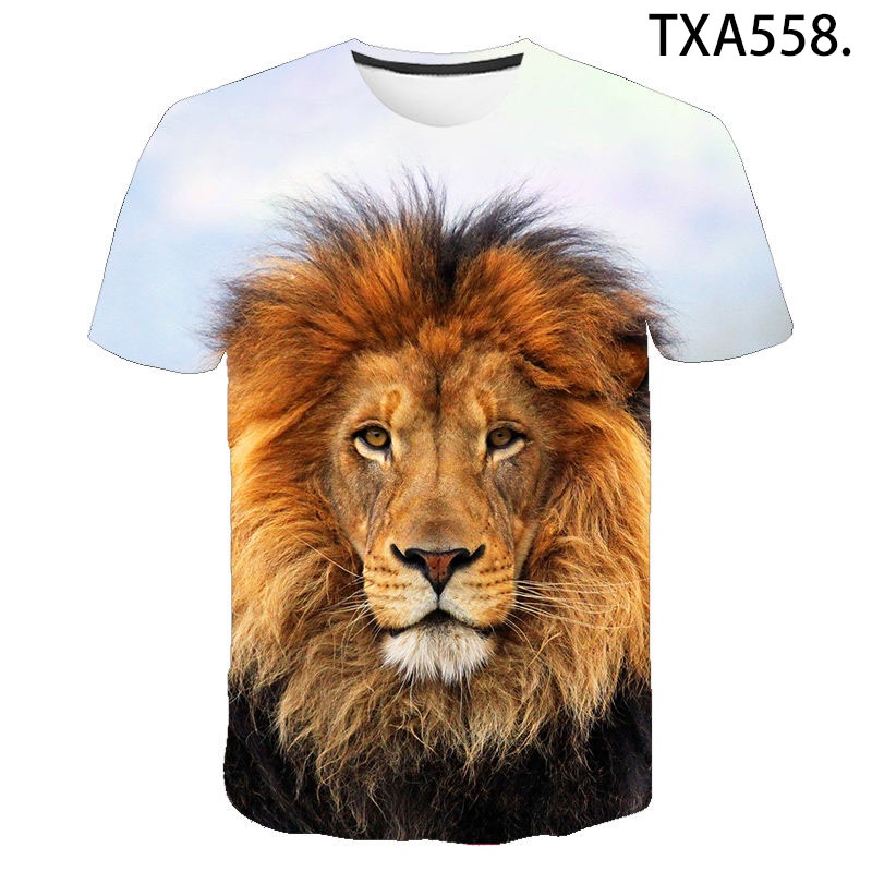 เสื้อยืดแขนสั้น พิมพ์ลายสิงโต 3 มิติ ระบายอากาศได้ดี สวมใส่สบาย สําหรับผู้ชาย