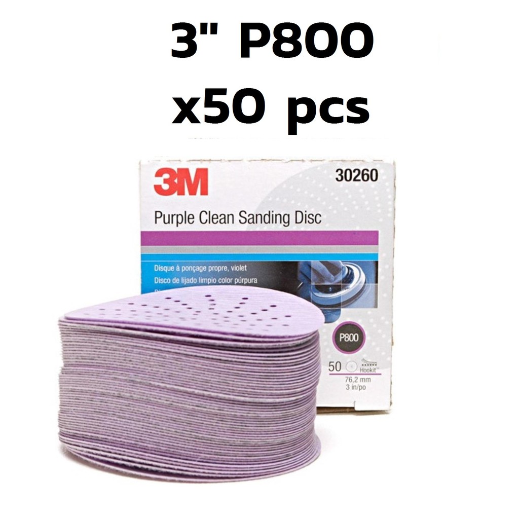 3M กระดาษทรายกลม 3 นิ้ว P800 (50 แผ่น) 3M 30260 Purple Clean Sanding Hookit Disc