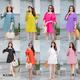 N3280Mini dress pastel ชุดเดรส ทรงเอ คอเหลี่ยม