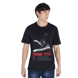 เสื้อยืดสีขาวDAVIE JONES เสื้อยืดพิมพ์ลาย สีดำ Graphic Print T-Shirt in black TB0206BK