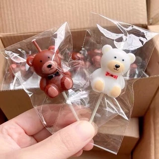 เทียนวันเกิดหมีน่ารัก🐻(พร้อมกล่อง) เทียนวันเกิดน้องหมี(ถุง1ชิ้น(ชมพู))