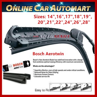 Bosch Aerotwin ใบปัดน้ําฝน (ขนาด: 14 นิ้ว, 16 นิ้ว, 17 นิ้ว, 18 นิ้ว, 19 นิ้ว, 20 นิ้ว, 21 นิ้ว, 22 นิ้ว, 24 นิ้ว, 26 นิ้ว, 28 นิ้ว)