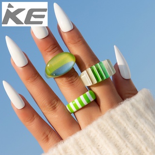 Jewelry Green Striped Resin Ring Set Colorblock Striped Ring Three-piece Set for girls for wom