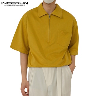 Incerun เสื้อโปโล คอปก แขนสั้น ลําลอง ทรงหลวม สีพื้น สําหรับผู้ชาย