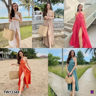 Maxi Dress แม็กซี่เดรสเชือกคล้องคอ เดรสผ้าไหมอิตาลี่ สีพื้น ผ่าแหวกหน้า เอวสม็อคหลัง เว้าหลัง มีเชือกสอดสำหรับผูกคอเองนะ