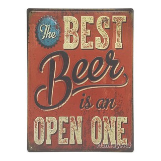 ป้ายสังกะสีวินเทจ The Best Beer is an Open one (ปั๊มนูน), ขนาด 30x40 ซม.