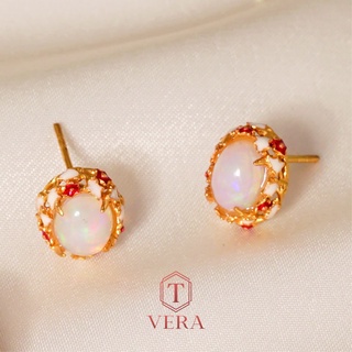 T vera - เครื่องประดับพลอยแท้ ต่างหู Handcrafted เงินแท้ชุบทอง 22k ประดับพลอยโอปอล รุ่น ล้อมสวนดอกไม้