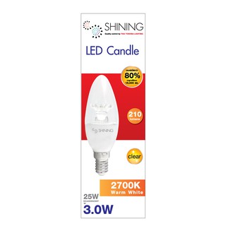 (แพ็ค2) SHINING หลอดไฟ Led Candle 3.5 วัตต์ แสงเหลือง ขั้ว E14 หลอดไฟทรงจำปา มาตรฐานมอก. หลอดไฟโตชิบา Toshiba Lighting