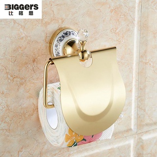 Biggers ที่ใส่ม้วนกระดาษทิชชู่ในห้องน้ํา แบบเซรามิก สีทอง หรูหรา พร้อมฝาปิด