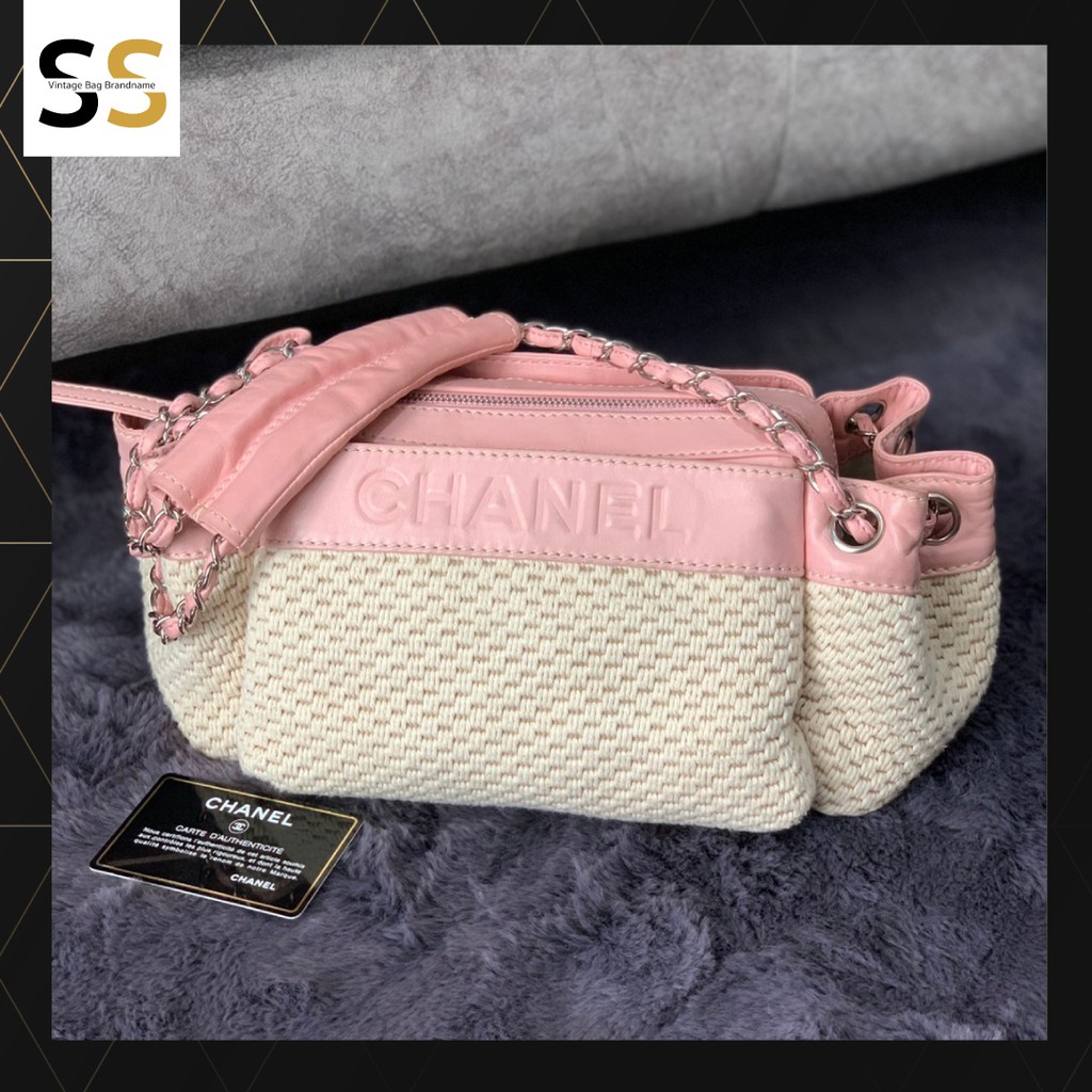 [Used] Chanel: Woven Lambskin Lax Accordion Hobo Pink + with Card - กระเป๋าแบรนด์เนมแท้ มือสอง