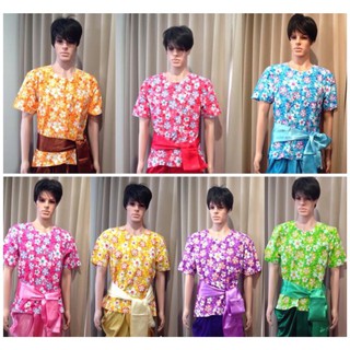 เสื้อลายดอกคอกลม  เสื้อสงกรานต์ ผ้าคอตตอน