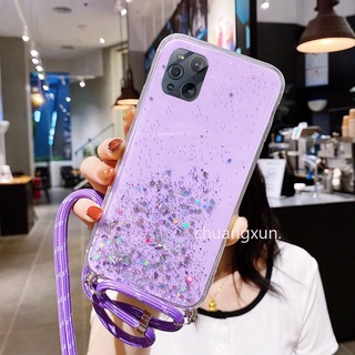 Ready Stock เคสโทรศัพท OPPO Find X3 Pro Case เคส Star Sequins Lanyard Backpack Phone Case TPU Glitter Soft Back Cover