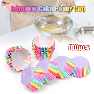 100 Pcs Rainbow Paper Cake Cupcake Liners Baking Muffin Cup Case for Kitchen Party