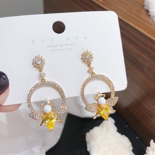 Delicate Crystal Yellow Bee Earrings Women Accessories