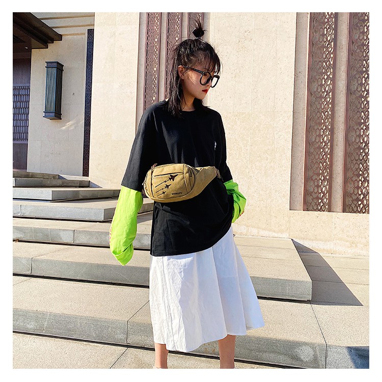 (W59)กระเป๋าคาดอก ลายเครื่องบิน ผ้าแคนวาสหนา สไตส์เท่ๆ vgetbag