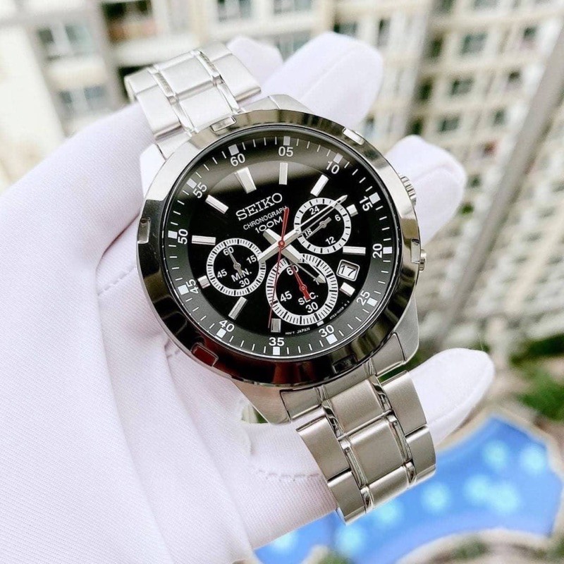 (ผ่อน0%) นาฬิกา สแตนเลส ขอบเซรามิกสีดำ   Seiko Neo Sports Chronograph Black Dial Men's Watch (SKS611P1) หน้าปัด 43 mm.