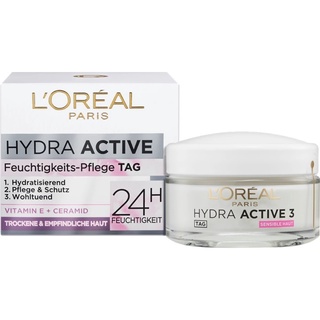 L’oreal Paris  ลอรีอัลครีมสูตรผิวแห้งแพ้ง่ายรุ่น Hydra active Vitamin E  (24 H แถบชมพู)  ทากลางวันจากยุโรปขนาด 50ml