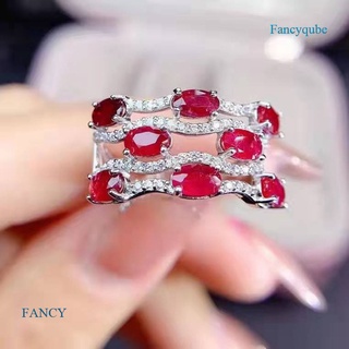 Fancy แหวนเพทาย ทรงเรขาคณิต ประดับเพทาย AAA สีแดง สไตล์ยุโรป อเมริกา