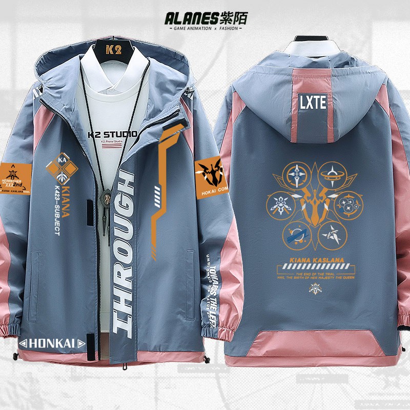 แอนิเมชั่นสามโรงเรียนพับได้ 3 กฎแห่งท้องฟ้า Qiyana Impression เสื้อแจ็คเก็ตมีฮู้ดจดหมายสองมิติสำหรับ