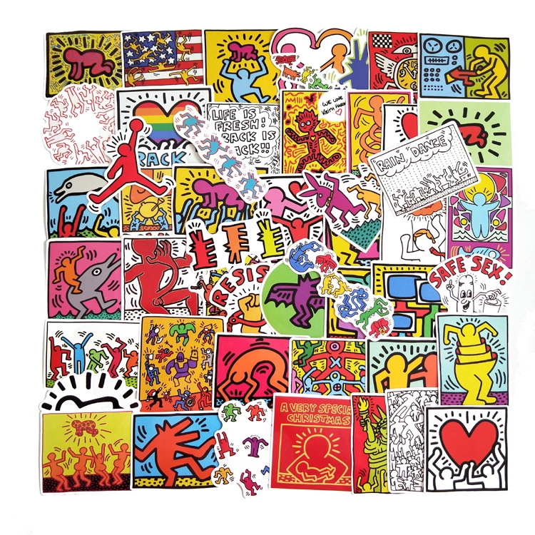 keith haring street art grafitti สติ๊กเกอร์กันน้ําสําหรับติดตกแต่ง 50 ชิ้น