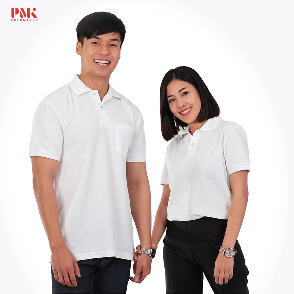 PMK - Kaneko PC059 สีขาว - เสื้อโปโล สีขาวล้วน ไม่ยับ อยู่ทรง