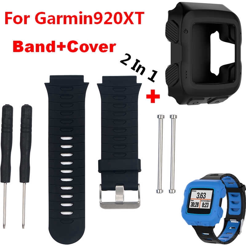 2in1 สายนาฬิกาซิลิโคนสําหรับผู้เบิกทาง Garmin 920XT สายรัดทดแทนพร้อมเคสฝาครอบป้องกัน