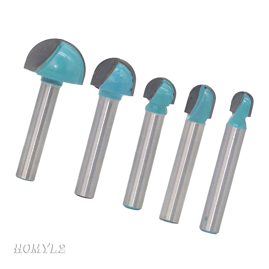 5/set Carbide 6mm Straight Shank TCT Round Nose Core Box Router Bit