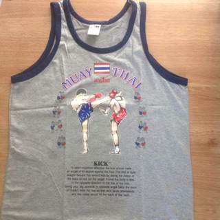 Beer chang t-shirt เสื้อยืดมวยไทย เสื้อกล้าม สีเทา MUAY THAI Cotton T shirt