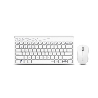 คีย์บอร์ดและเม้าส์ไร้สาย KEYBOARD &amp; MOUSE WIRELESS  RAPOO KB-8000M-WH [TH/ENG] (KB-8000M-WH) WHITE