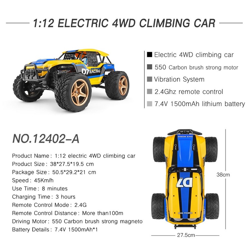 รุ่นรถความเร็วสูง 45 กม./ชม. รีโมทคอนโทรล Wltoys 12402a 1/12 4WD 2.4G RC รถขนมหวาน Baja รถผู้ใหญ่ Of