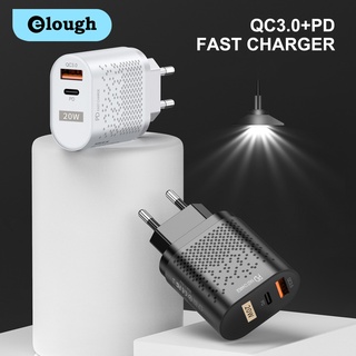 Elough อะแดปเตอร์ชาร์จโทรศัพท์มือถือ 20W PD USB 3.0 Type C ชาร์จไว EU US