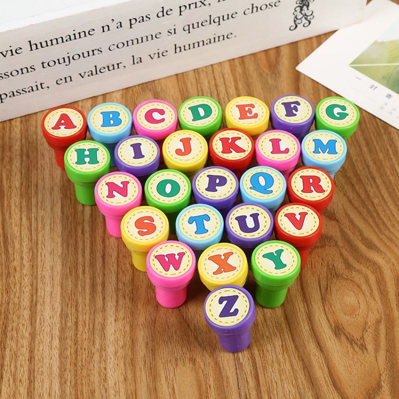 26 ชิ้น ABC Chop แสตมป์ตัวอักษรตัวอักษรตัวอักษร (Uppercase ABC) ประเภท Self Ink Chop Number แสตมป์รา