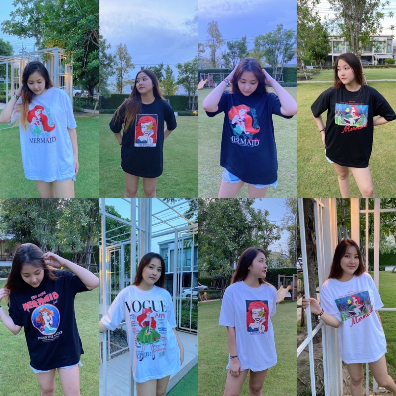ใส่โค้ดลดเพิ่ม30บาท | เสื้อยืดOversize เจ้าหญิงแอเรียล Cotton100% อก42-44