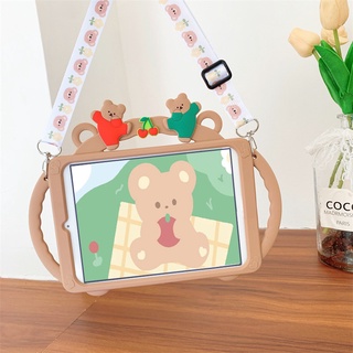 สําหรับ Samsung Tab A8 2022 10.5 นิ้ว X200 X205 แท็บเล็ต หมีน่ารัก เคสกาวนุ่ม แบบพกพา ตัวยึด