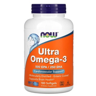 น้ำมันปลาเข้มข้น 90/180เม็ด Now Foods, Ultra Omega-3 EPA500 / DHA250