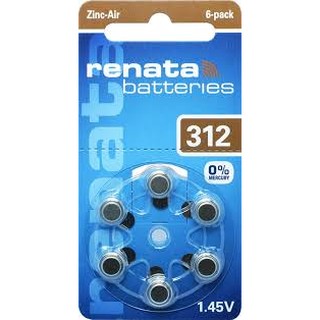 Renata ถ่านเครื่องช่วยฟัง เบอร์ 312(1แผง มี 6 ก้อน)