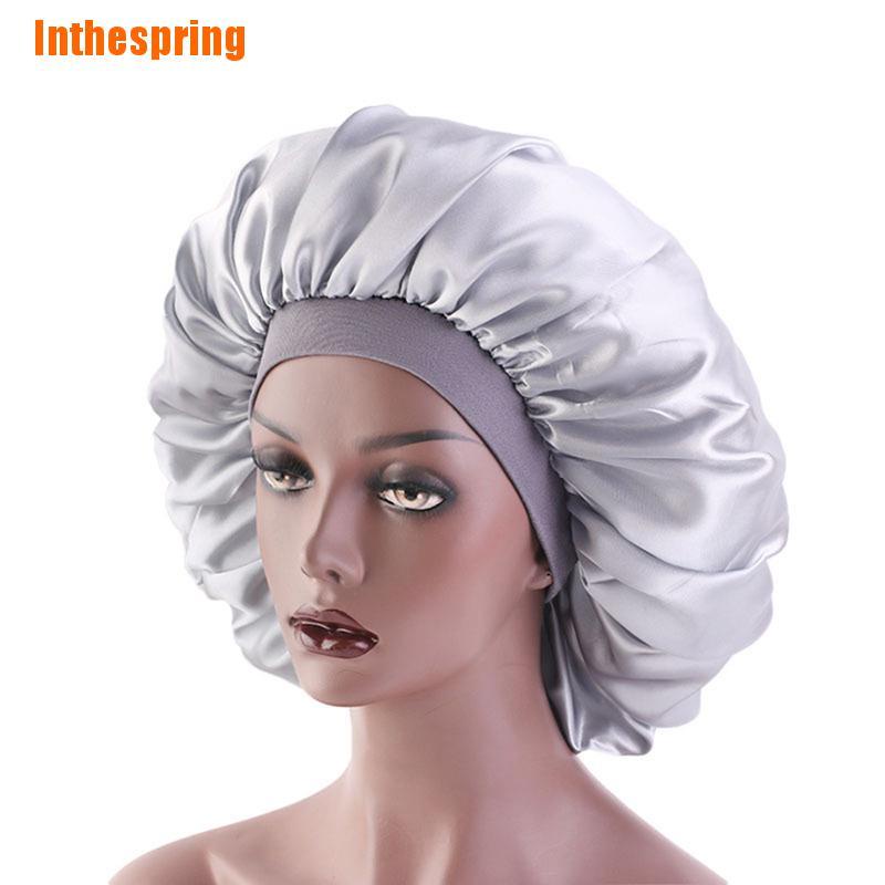 (Inthespring) หมวกนอน ผ้าซาติน กว้าง ปรับได้ สําหรับนอน