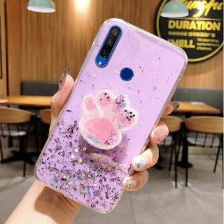 เคสโทรศัพท์ Huawei Y6P 2020 เคส Huawei Y8p Y7p Y5p Y9s Y6s Y7 Pro 2019 Y9 Prime 2019 Phone Case Transparent Bling Soft Cover With Cat Claw Bracket Stand Holder