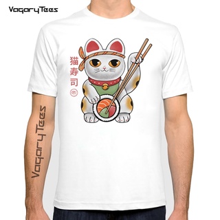 เสื้อยืดผ้าฝ้ายพิมพ์ลายคลาสสิก เสื้อยืดแขนสั้นลําลอง พิมพ์ลาย Maneki Sushi สไตล์ญี่ปุ่น ฮาราจูกุ แนวสตรีท สําหรับผู้ชาย