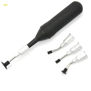 WER Black Rubber IC Pick up Vacuum Sucking Pen with 4 Suction Headers for Capacitor Resistor Chip Soldering Pump Sucker Tool