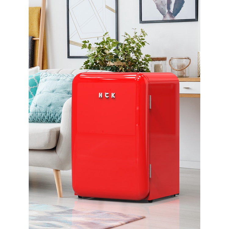 HCKฮัสกี้ย้อนยุคตู้เย็นขนาดเล็กบ้านสำนักงานประตูเดียวตู้เย็นแช่แข็งสุทธิสีแดงตู้เย็นสีอเมริกัน 2w8N