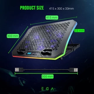 EGA TYPE CP3 พัดลมระบายอากาศ COOLER PAD รองโน้ตบุ๊ค พัดลม 6 ตัว ไฟ LED ตกแต่งไฟ RGB 10 โหมด [รับประกัน 2 ปี]
